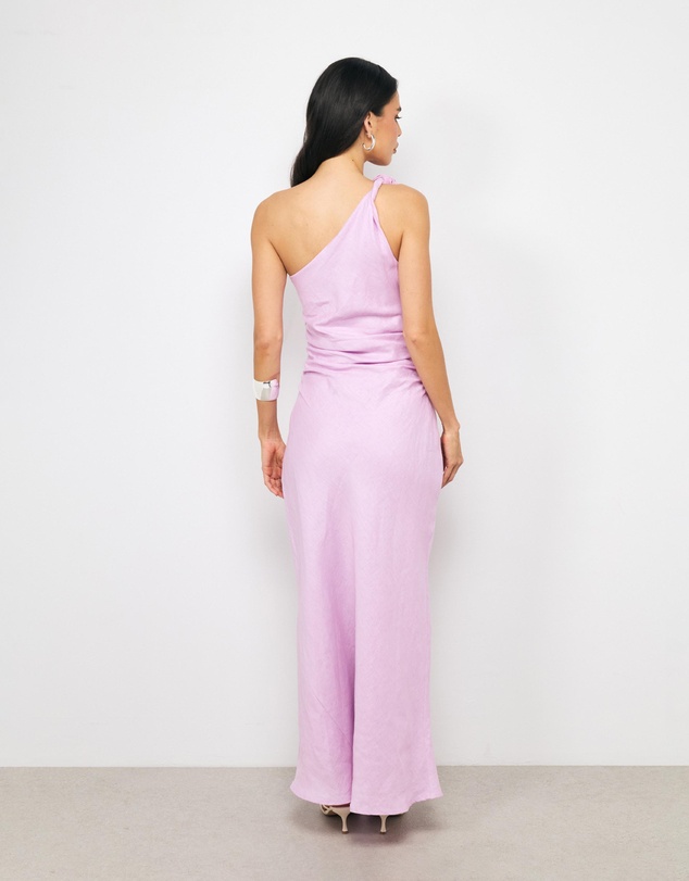 AERE - Eloe Linen Flower One Shoulder Midi Dress