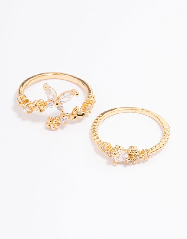 Lovisa - Gold Plated Floral Stone Ring Pack
