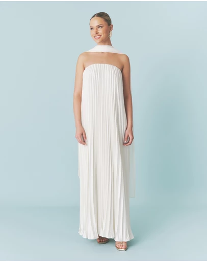 Six Stories - Pleated Satin Bandeau Maxi Dress