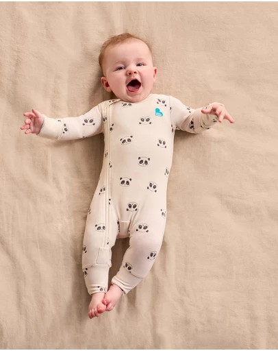 Love to Dream - Side Zip Romper Bamboo Cream Sleepy Pandas