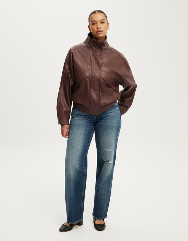 Cotton On - Theo Faux Leather Bomber Jacket