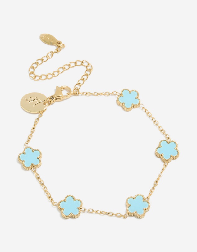 Lovisa - Waterproof Gold Plated Stainless Steel Light Blue Petal Flower Charm Bracelet