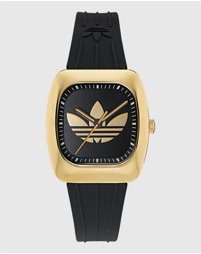 adidas Originals - Retro Wave One IP Gold-Tone Black Silicone Watch