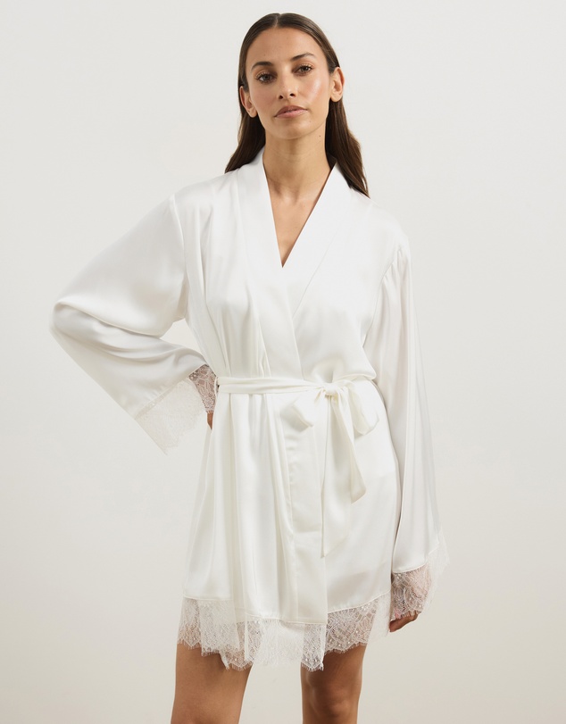 Atmos&Here - Pearl Lace Trim Satin Robe