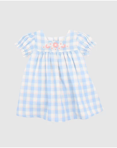 Bebe by Minihaha - Bonnie Check Organic Embroidered Dress - Babies- Kids