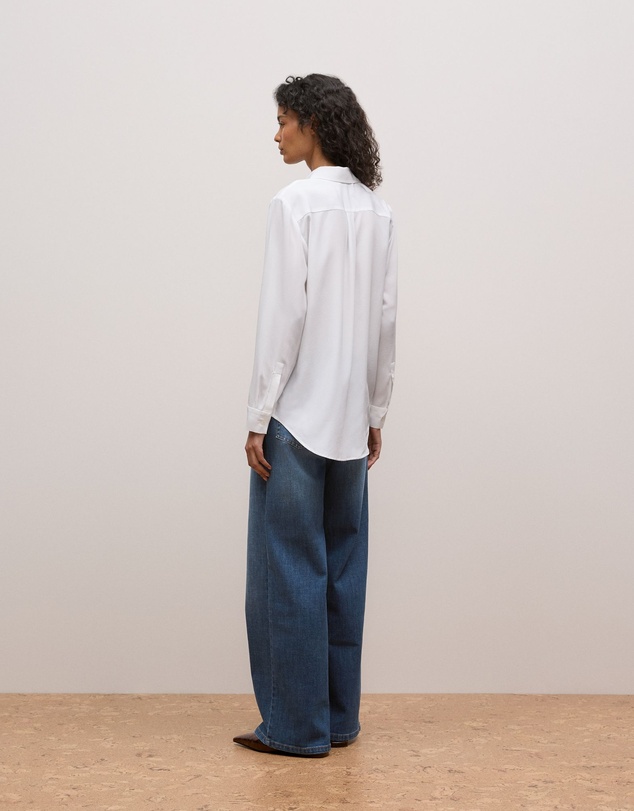 Trenery - Silk Concealed Placket Shirt in White