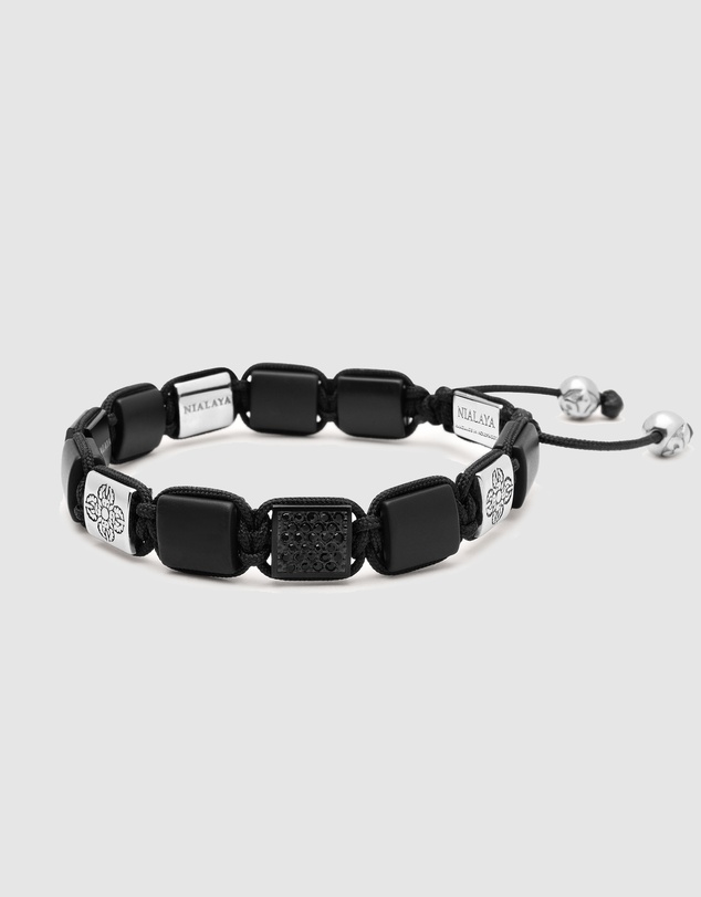 Nialaya Jewellery - The CZ Flatbead Collection - Black Onyx and Silver