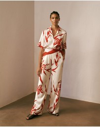 Trenery - Wild Iris Satin Relaxed Pant in White