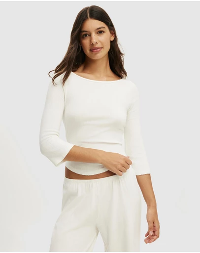 Cotton On Body - Dreamy Soft Pointelle Wide Pant 3/4 Sleeve Top