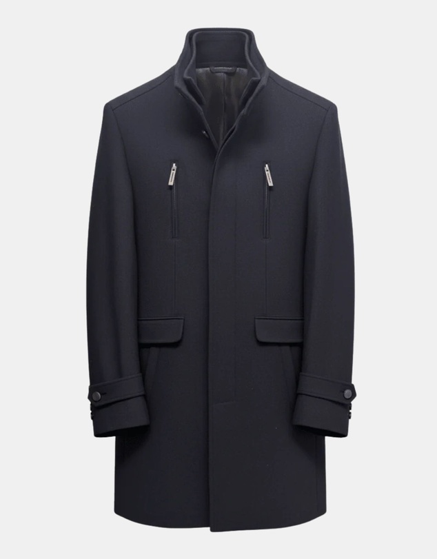 Henry Bucks - HENRY SARTORIAL Wool Overcoat NAVY