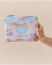 Sky Gazer - Scalloped Edge Beach Bag- Floral Azure