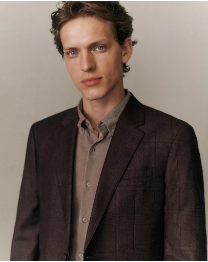 Trenery - Italian Wool Check Blazer in Red Mahogany