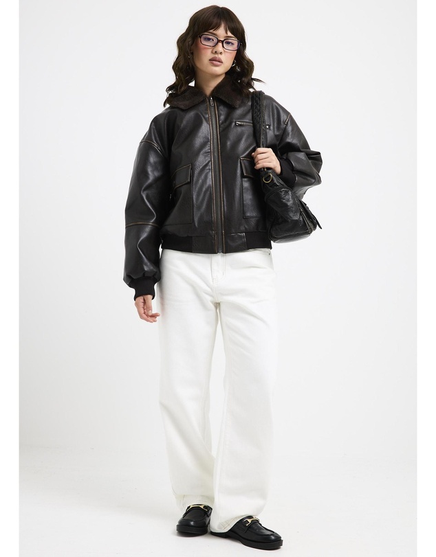 Alice In The Eve - Cody Fur Trim Distressed PU Jacket