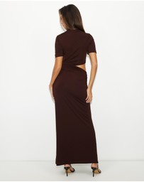 Dazie - Evening Gem Ruched Cut Out Short Sleeve Jersey Maxi Dress