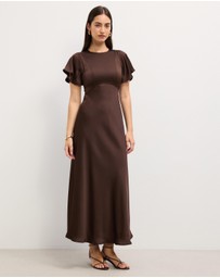 The Fated - Bella Fluted Sleeve Satin Midi Dress