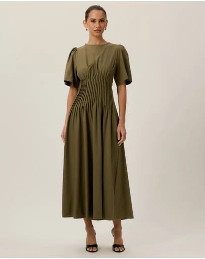 Tussah - Zoe Pintuck Detail Flutter Sleeve Midi Dress