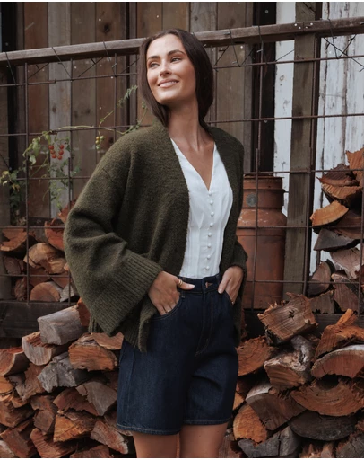 Petal & Pup - Fern Wide Sleeve Cardigan - Olive