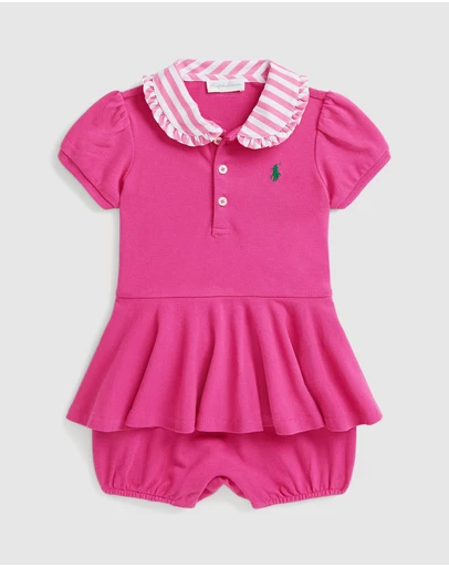 Polo Ralph Lauren - Contrast-Collar Mesh Bubble Shortall - Babies