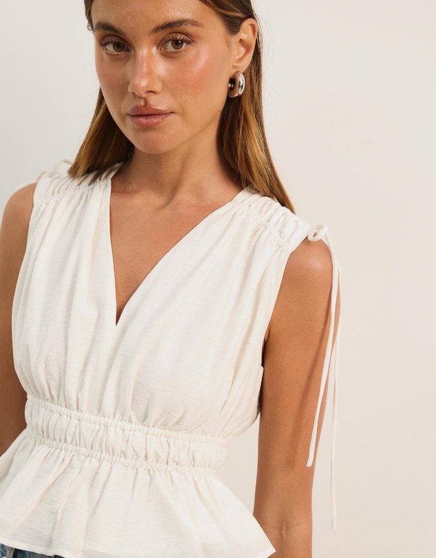 Atmos&Here - Ray Linen Blend Sleeveless Gathered Top