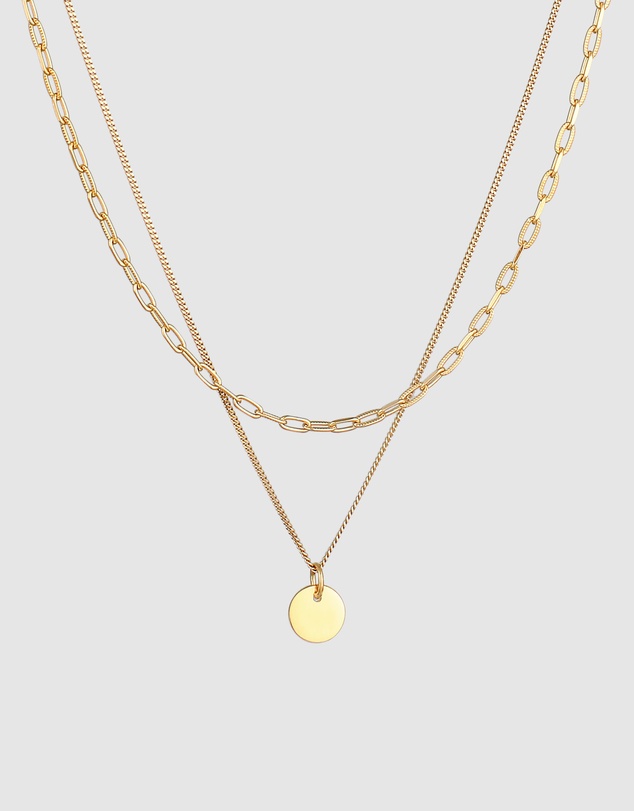 Elli Jewelry - Oval Layered Pendant Necklace in Gold-Plated 925 Silver