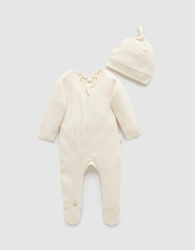 Purebaby - Pointelle Growsuit & Hat Pack-Babies