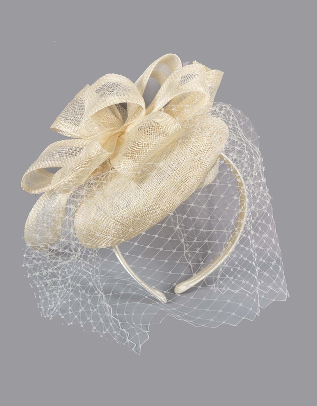 Max Alexander - Sinamay Cream Veil Fascinator