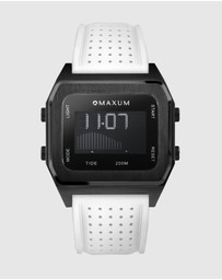 Maxum - Raglan Tide Watch – Black Case, Black Dial & White Silicone Strap
