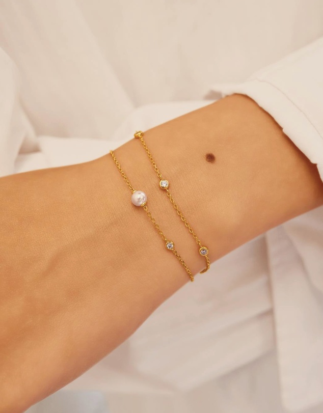 Ania Haie - Gold Shell Pearl & Bezel-Set Sparkle Bracelet