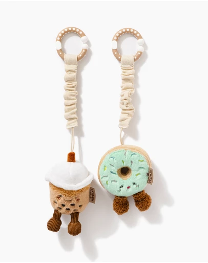 Living Textiles - 2 Pack Mini Market Brunch Stroller Toys - Boba Tea & Donut