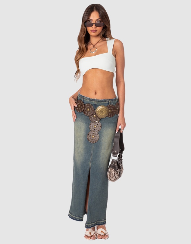 EDIKTED - Lexy Washed Denim Maxi Skirt