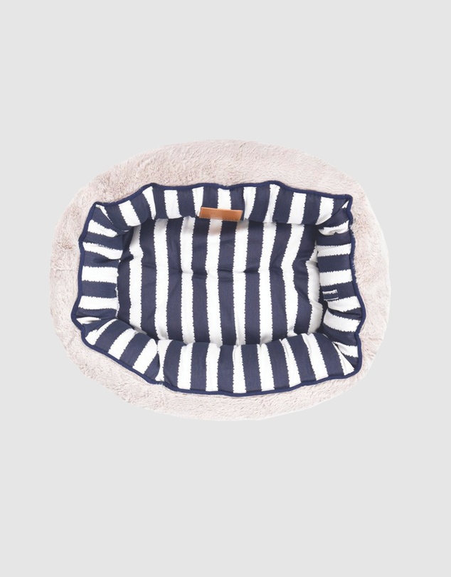Mog & Bone - Reversible Cat Bed - Navy Hamptons Stripe Print