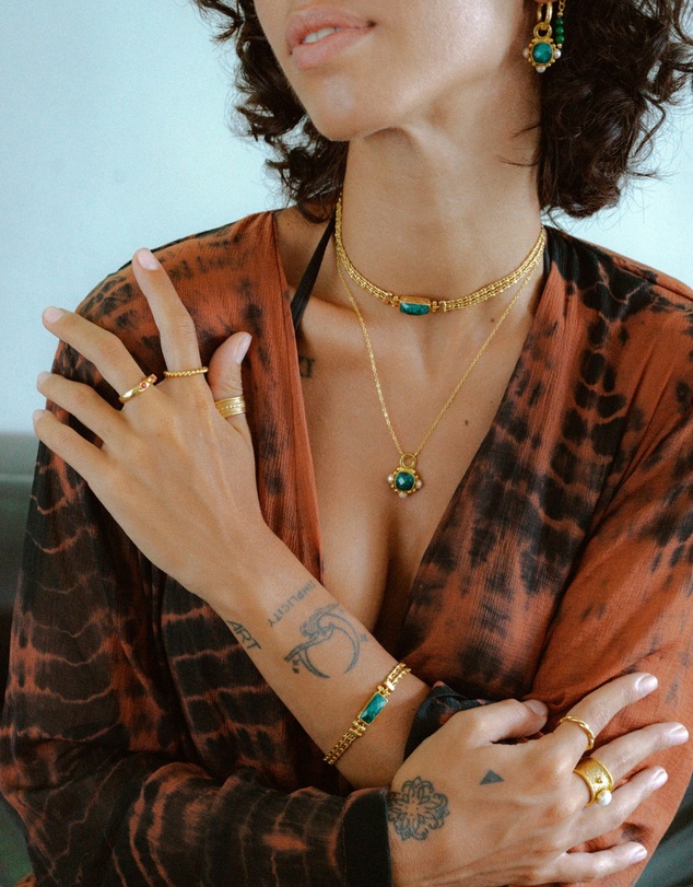 Ottoman Hands - Esther Emerald and Pearl Pendant Necklace