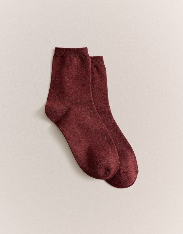 Trenery - Metallic Rib Crew Sock in Auburn