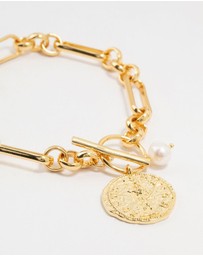 Lovisa - Gold Plated Brass Rectangular Link With Coin Bracelet