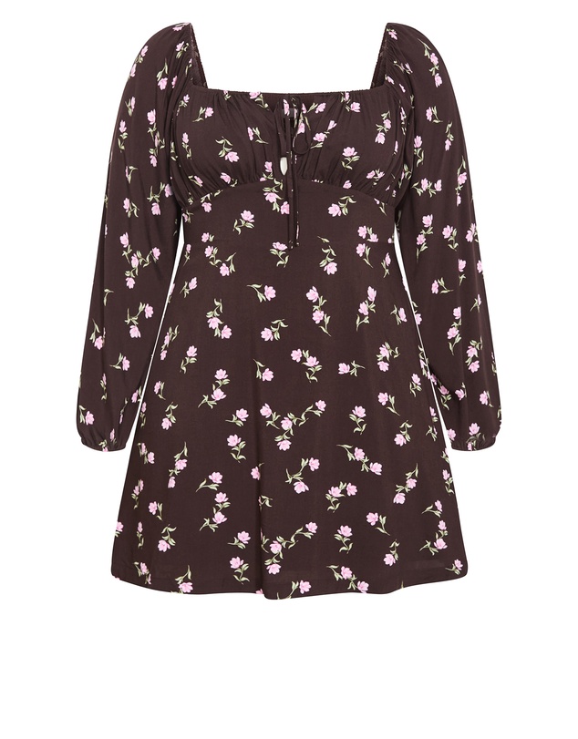 City Chic - Aire Field Print Long Sleeve Mini Dress