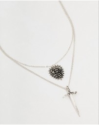 Lovisa - Antique Silver Dagger & Heart Layered Necklace