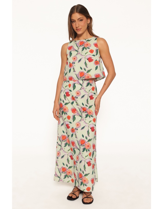 Petal & Pup - Madison Linen Cropped Tank - Green Painted Floral