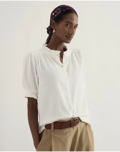 Seasalt - Seasalt Cornwall White Shore Path Frilled Shirt in GOTS Organic Cotton