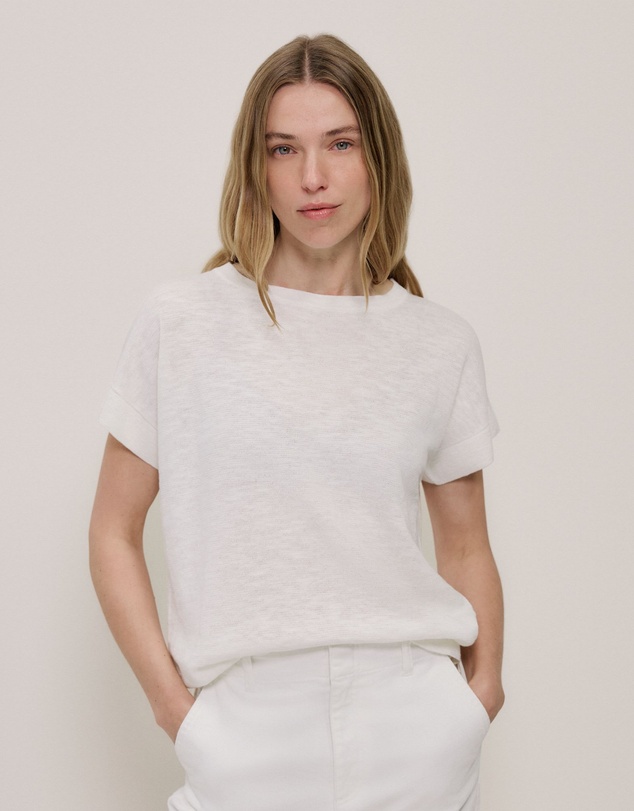 Trenery - Linen Cotton Relaxed Knit T-shirt in White