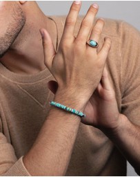 Nialaya Jewellery - Men's Hexagon Beaded Bracelet with Turquoise and Silver