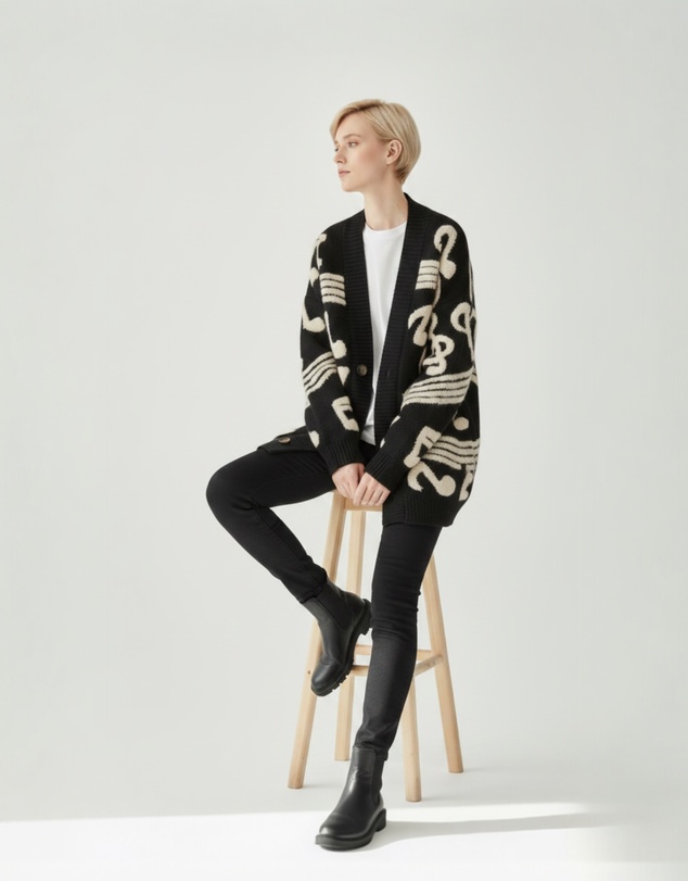 Mossée - Harper Note Pattern Knit Cardigan