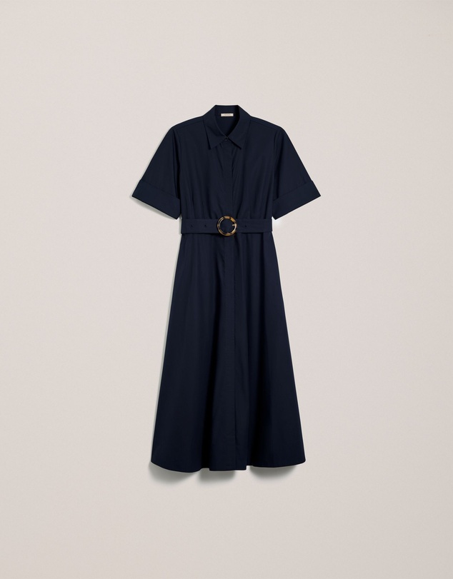 Trenery - Poplin Pleat Detail Short Sleeve Dress in Night Sky