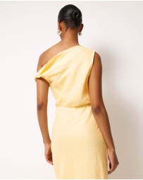 Revibe - Repaired AERE Fia Linen Draped Off Shoulder Maxi Dress - AU 12