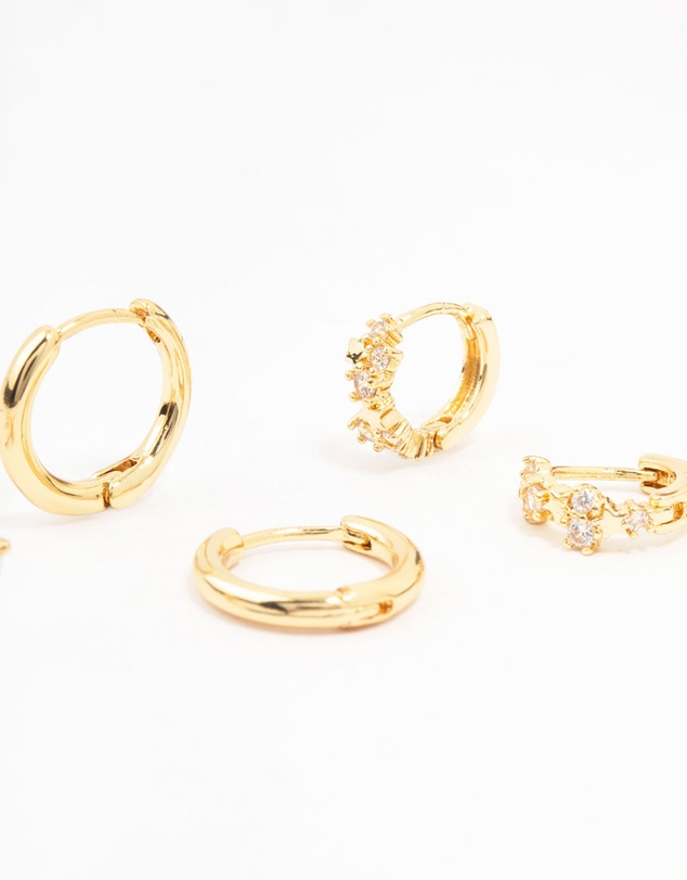 Lovisa - Gold Plated Brass Pave Star & Butterfly Earrings 4-Pack