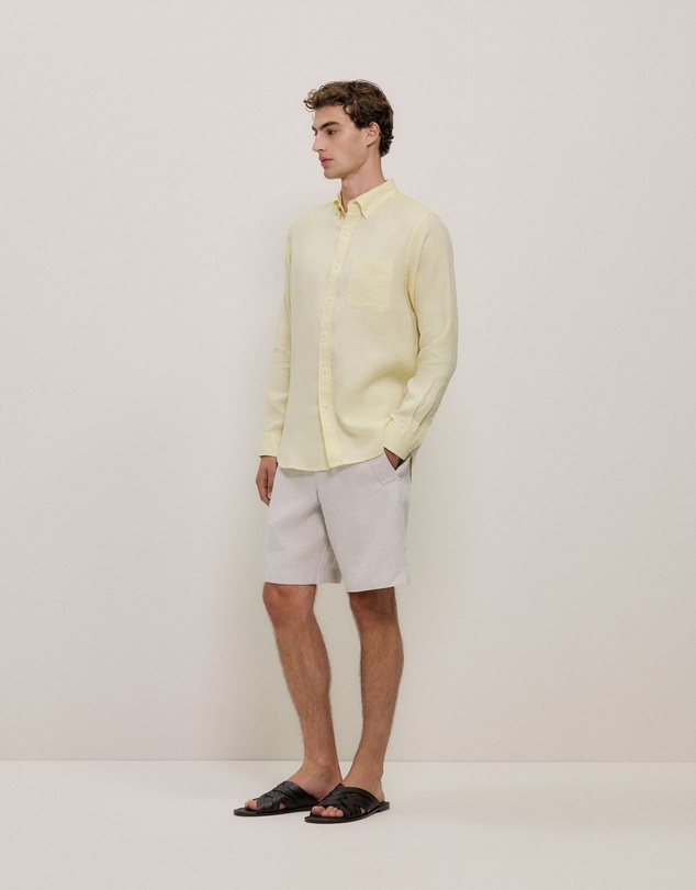 Trenery - Regular Fit Linen Classic Long Sleeve Shirt in Lemonade