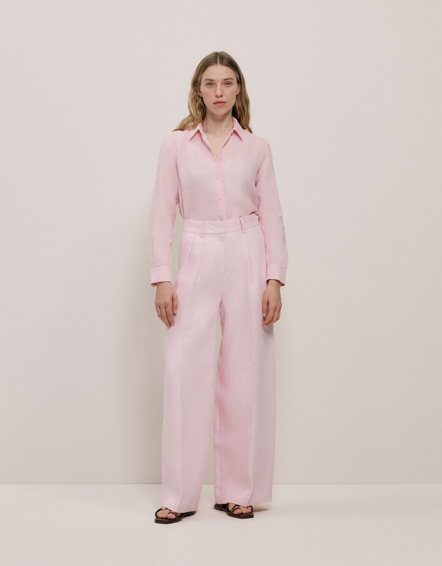Trenery - Linen Herringbone Pleat Front Pant in Blossom Pink