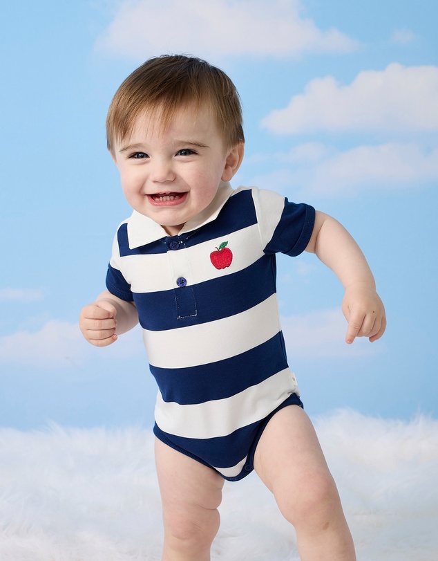 Fleur Harris - 'Heirloom Treasures' Polo Onesie in Navy Stripe
