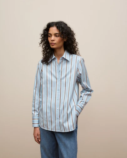 Trenery - Jacquard Stripe Long Sleeve Shirt in Sky