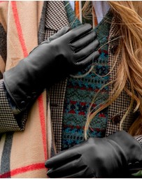 DENTS - Sophie Leather Gloves with Fur Cuffs Wool Lined