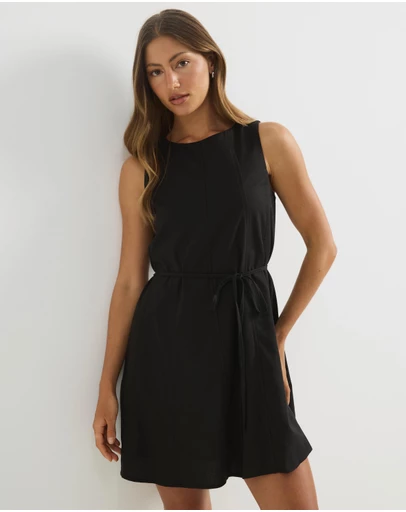 Atmos&Here - Willow Linen Blend A-Line Mini Dress with Top Stitching Detail